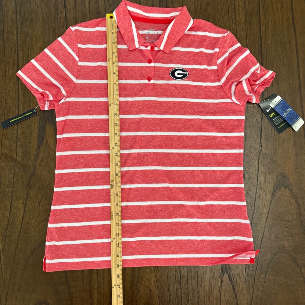 Nike Georgia Bulldogs Dri-FIT Striped Polo Shirt Red White Women's Large NWT - Picture 7 of 7